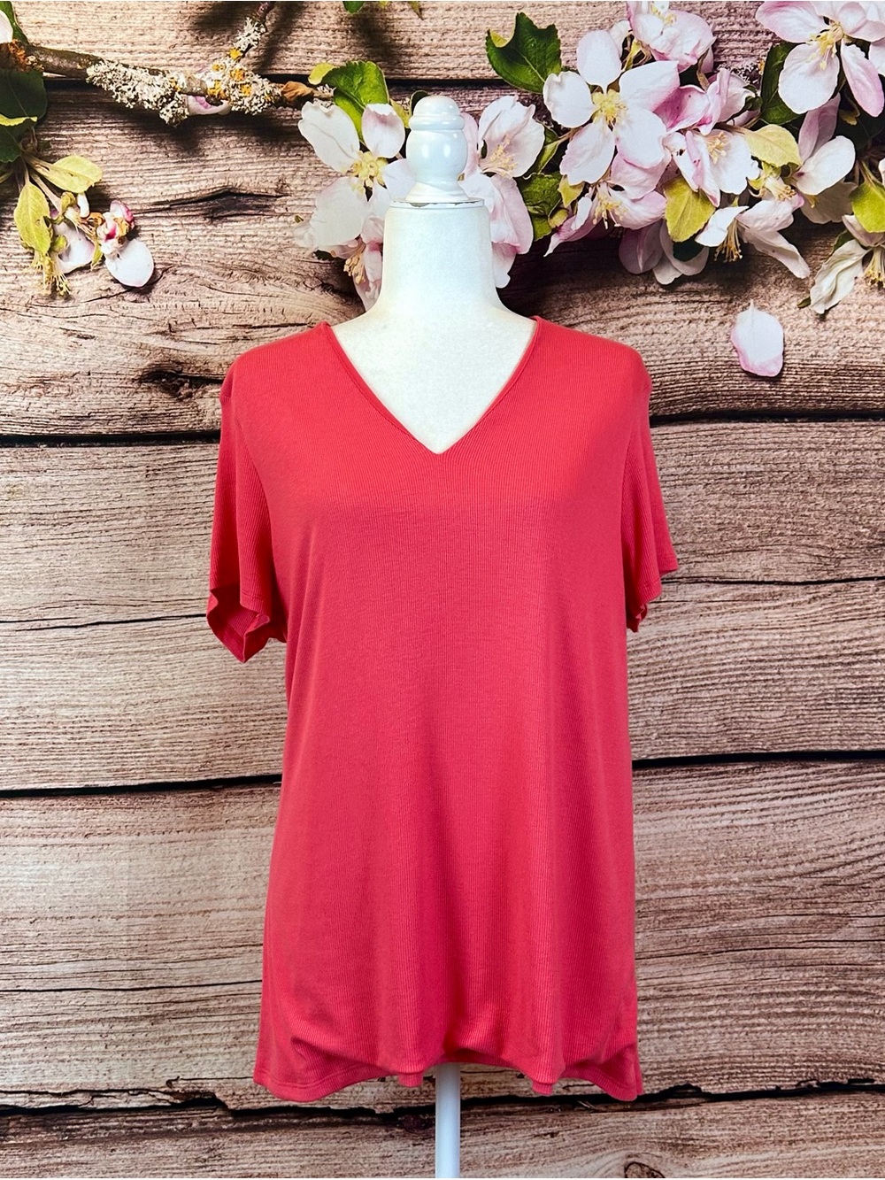 International Concepts Women’s Rayon Coral V-Neck Solid Casual Shirt Blouse Top